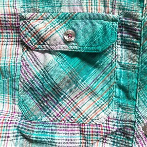 Marmot Plaid Button Up Long Sleeve Shirt Size Small Teal Nylon Outdoor Hiking - Picture 4 of 16